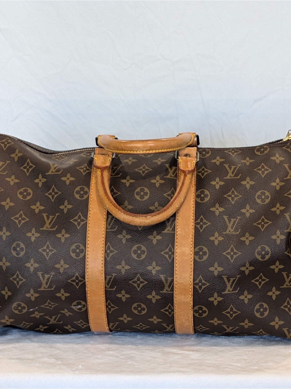 Louis Vuitton keepall 50 Brown Monogram Duffel Bag with Tan Leather Handles
